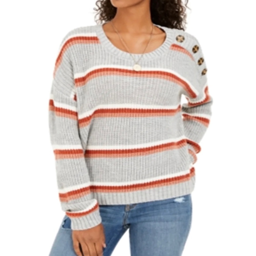 Dry Goods Gray and Pink Striped Sweater